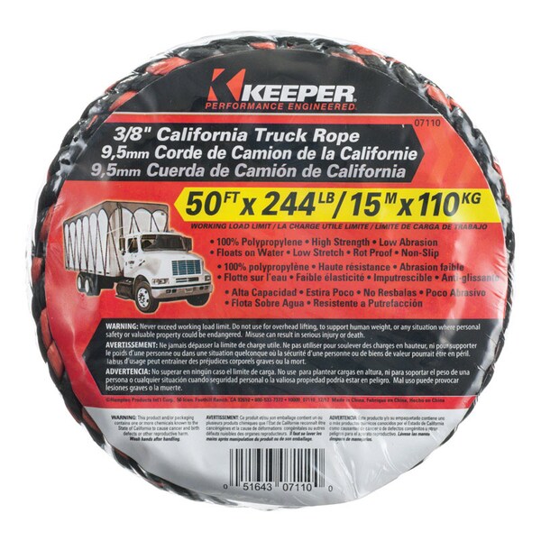 Keeper Keeper 3/8 in. W X 50 ft. L Black/Orange Truck Rope 244 lb 1 pk 07110 - main